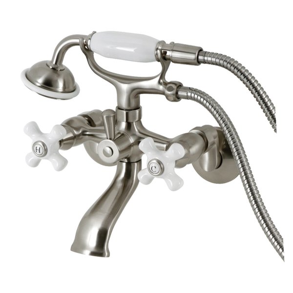 Kingston Brass KS265PXSN Tub Wall Mount Clawfoot Tub Faucet with Hand Shower, Brushed Nickel KS265PXSN